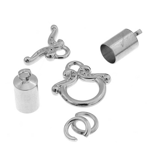 Kumihimo Jewelry Finding Kit Silver 5mm End Cap/Jump Ring/Toggle