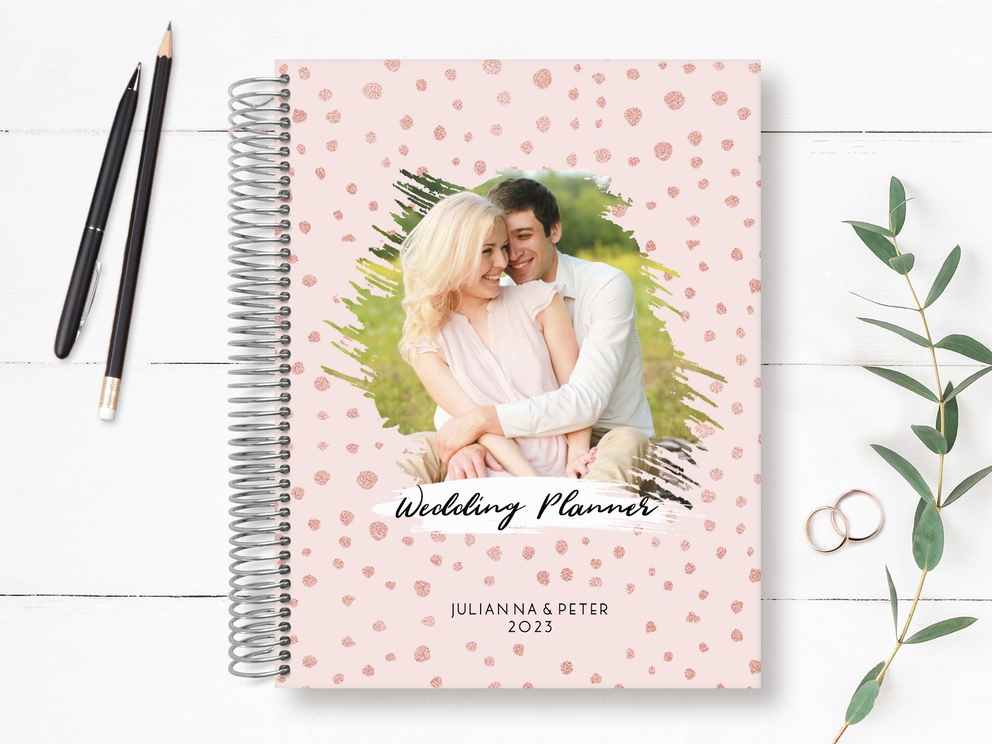 Custom Wedding Planner | Book Planning Guide Keepsake Bridal Engagement Gift Pink Spotted Cut Out
