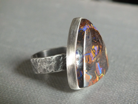 Awesome Purples Blues Greens Boulder Opal Handmade Sterling Silver Ring Size 9 Metalsmith James Blanchard Free Sizing
