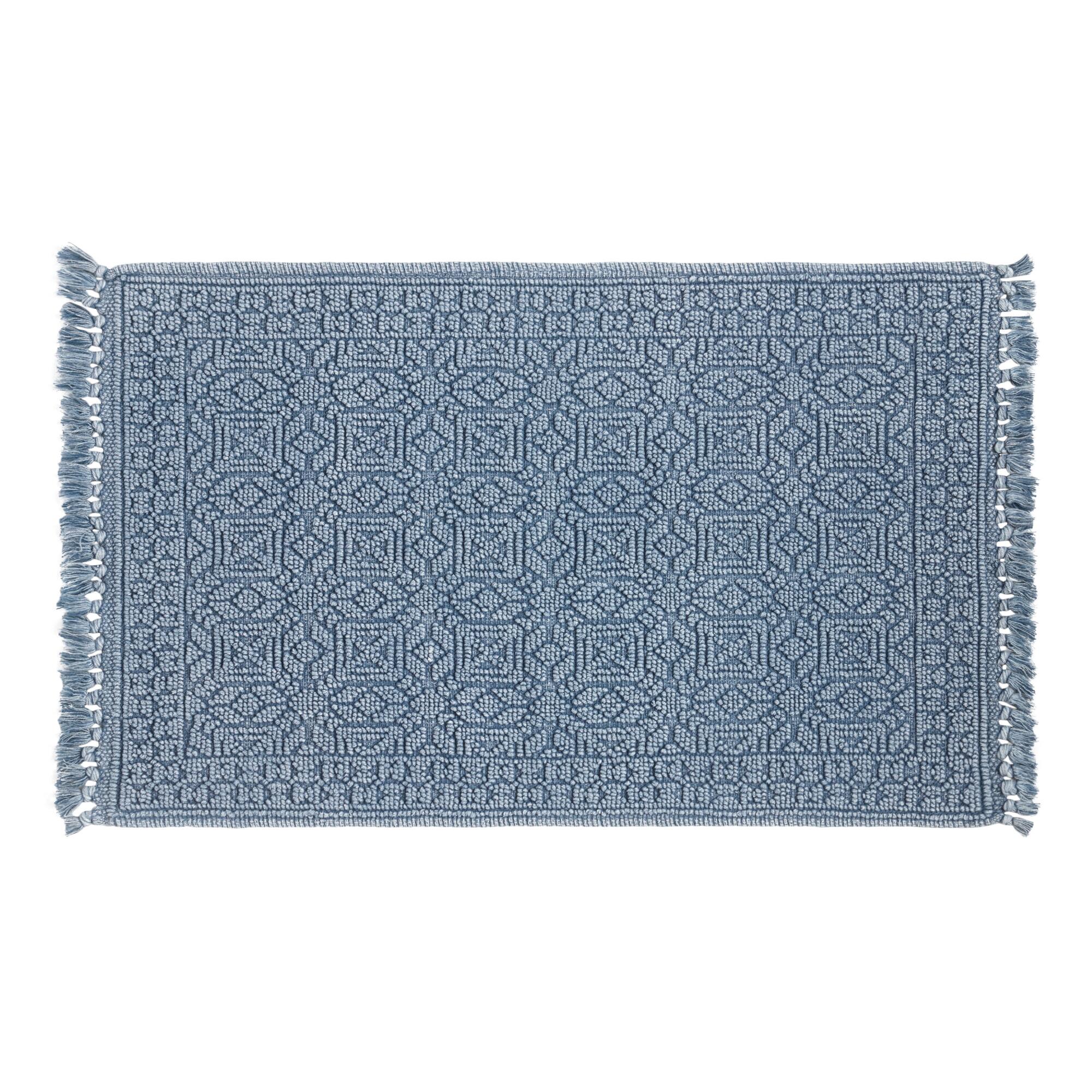 Vintage Indigo Geo Stonewashed Bath Mat: Blue - Cotton by World Market