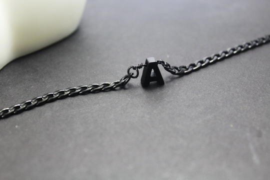 Personalized Men Bracelet. Black Letter Custom Initial Gift. Husband, Boyfriend Id Monogram Bracelet Gift For Him