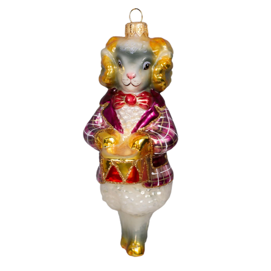 Ram Holding A Drum - Hand Painted Glass Christmas Tree Ornament