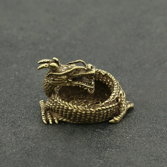 Handmade Pure Copper Living Room Office Mini Panlong Ashtray, Bronze Tea Pet Crafts & Small Ornaments