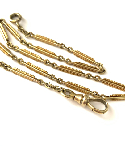 Vintage Antique Art Deco Simmons Gold Filled 14 3/4" Fancy Link Pocket Watch Chain Necklace, Ornate Unique With Dog Clasp