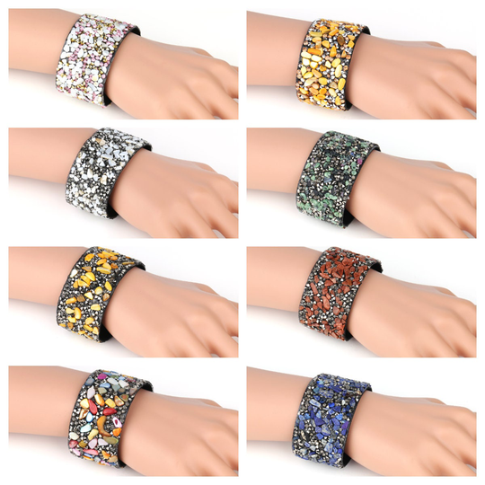 Intricately Crafted Cuff Bracelets in Asst. Colored Stones & Crystals, Timeless Gift For Women, Ladies, Teens Girls, Magnetic Closure