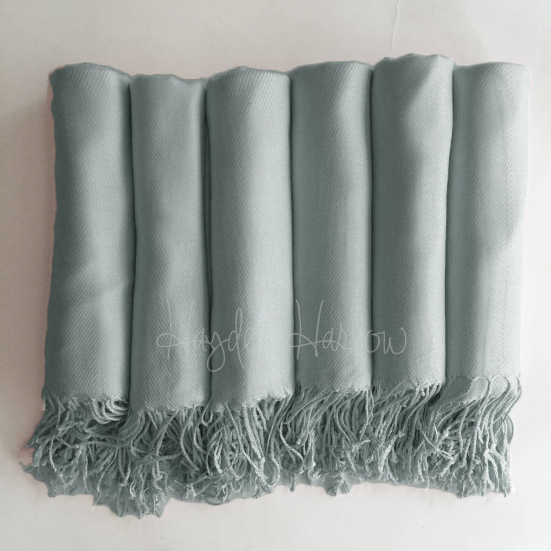 Pashmina Shawl in Misty Blue - Bridesmaid Gift, Wedding Favor Monogrammable