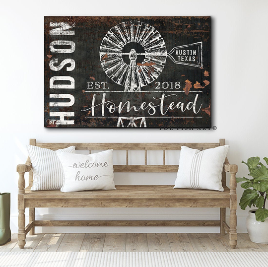 Modern Farmhouse Decor Custom Family Name Sign Rustic Wall Established Personalized Vintage Art Large Canvas Print