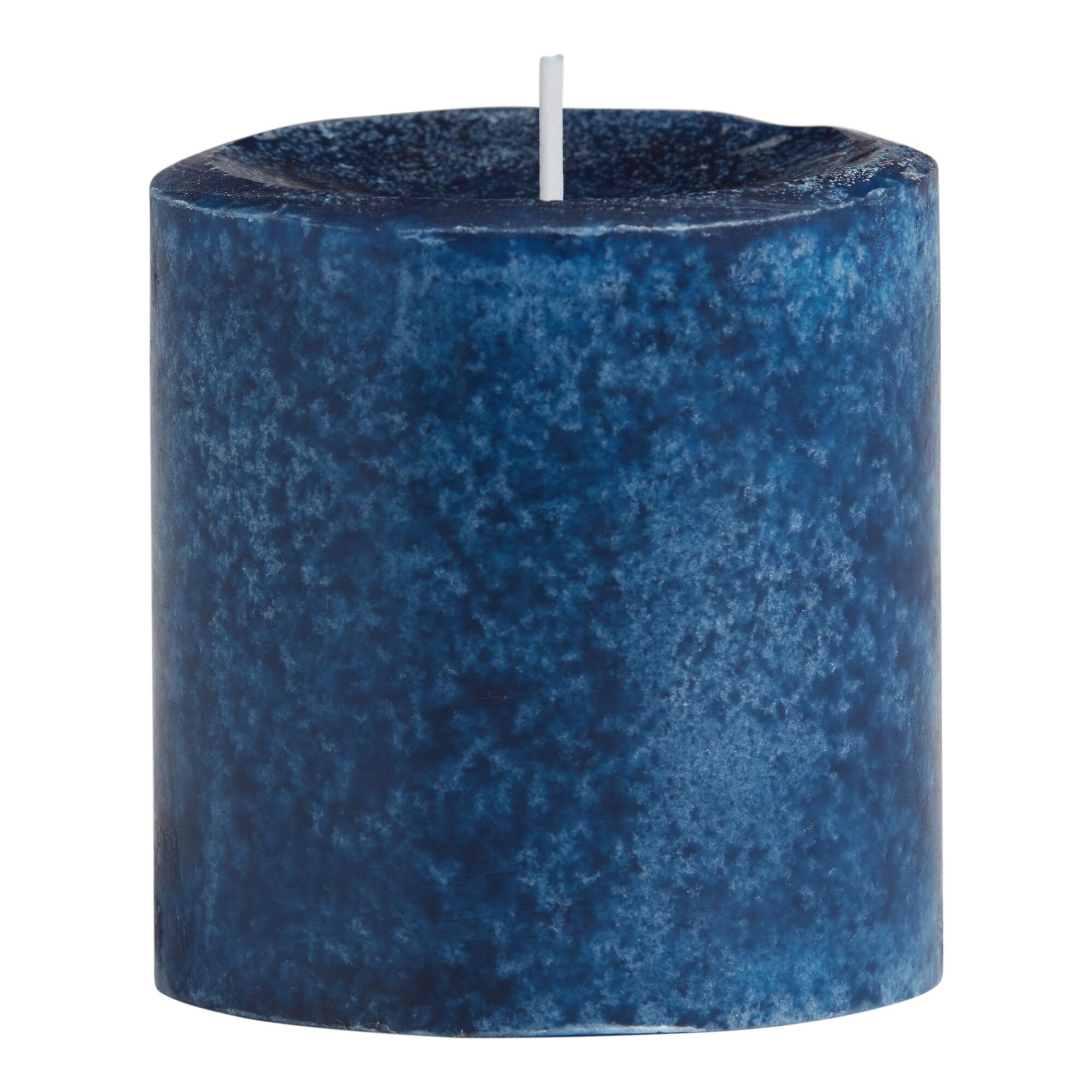 3x3 Golden Sands Mottled Pillar Scented Candle: Blue - Scented Wax by World Market