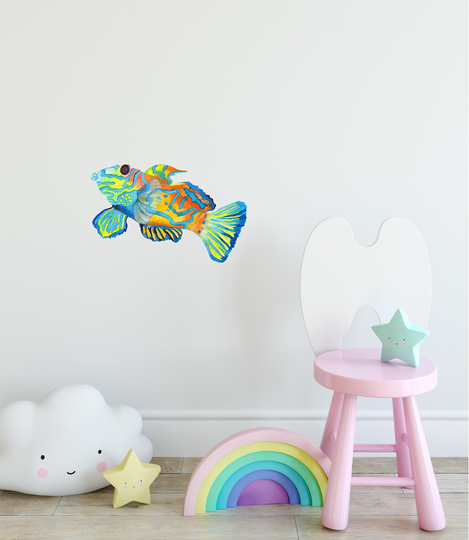 Mandarinfish Wall Decal Watercolor Tropical Exotic Saltwater Fish Sticker Ocean Sea Animals Removable Fabric Vinyl Nursery Decor