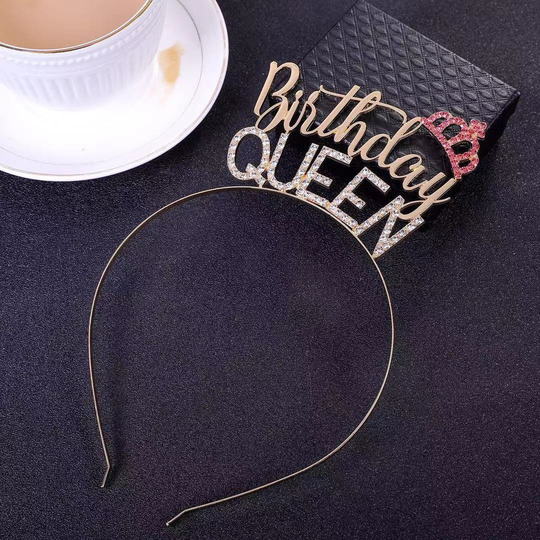 Rose Gold Rhinestone Metal Headband Happy Birthday Wedding Bride Princess Queen Hair Photo Travel