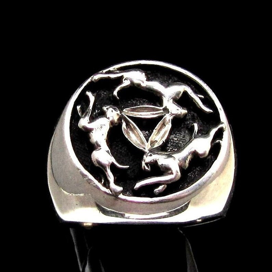 Antiqued Sterling Silver Ring Three Hares in Circle The Tinners Rabbits Ancient Celtic Symbol Triskelion High Polished 925
