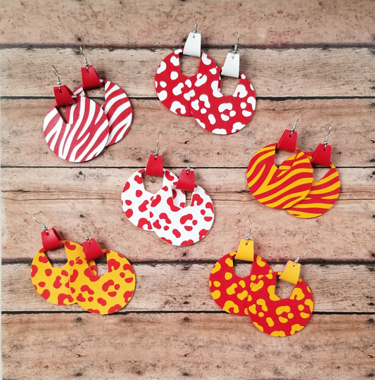 Red & Golden Yellow Animal Print Earrings, Kc Football Earrings