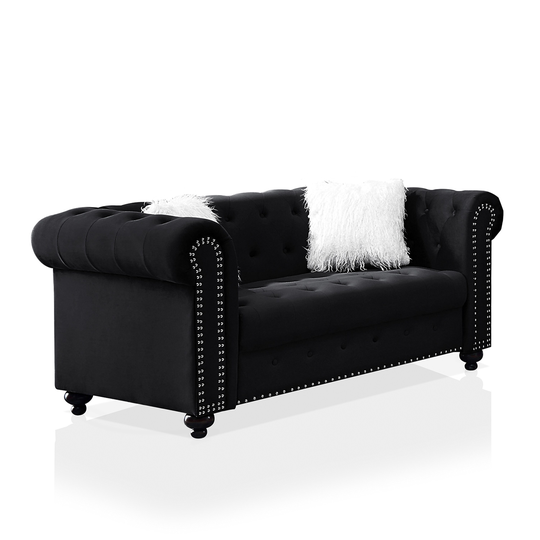 Furniture of America Gallean Modern Black Polyester/Blend Loveseat | IDF-6240BK-LV