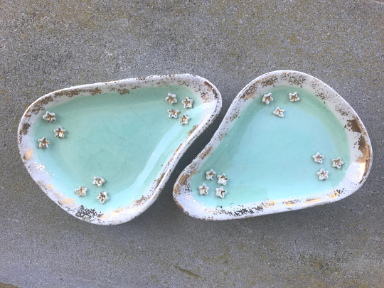Pair Of Uniquely Shaped Vintage Handpainted Signed Catch-All Decorative Dishes