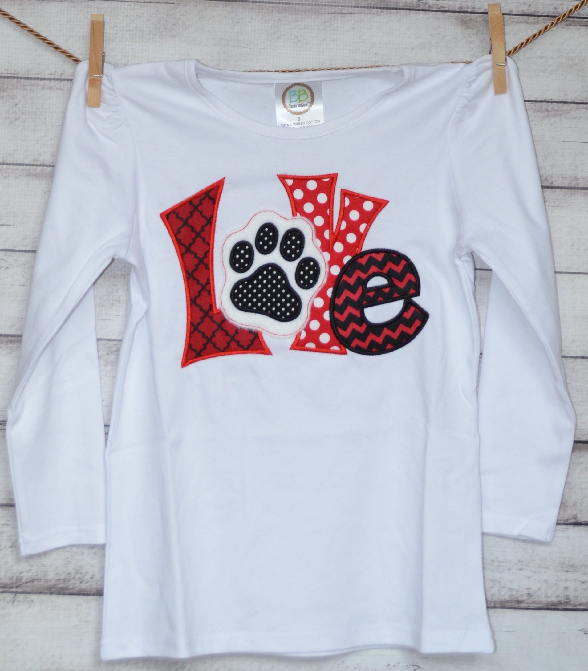 Personalized Love Football Paw Print Applique Shirt Or Bodysuit