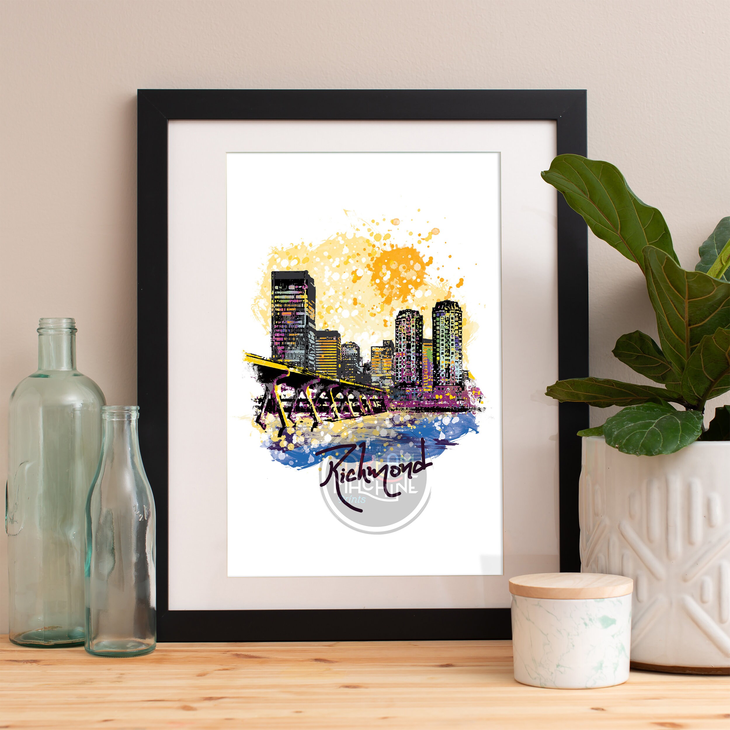 Richmond Print, Skyline, Art, Poster, Watercolor, Art Map, Wall