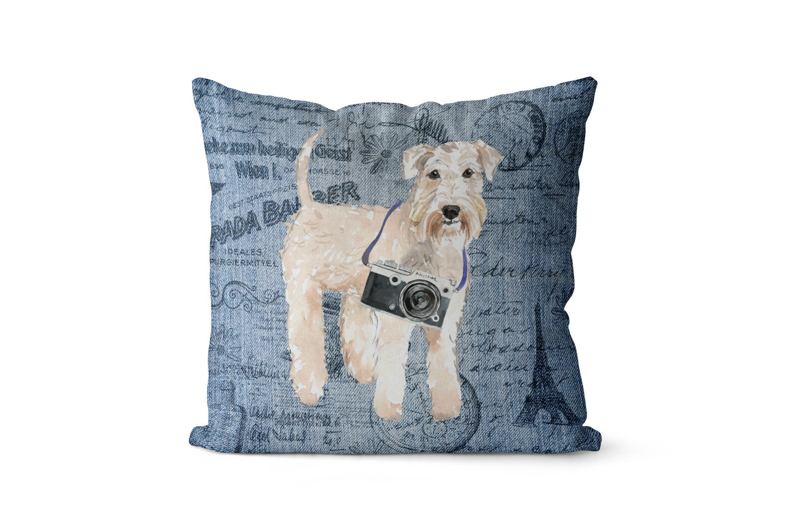 Wheaten Terrier Dog Inspired Throw Pillow - Large Denim Style Cushion With Filling Available in Linen Or Velour. Travel Collection