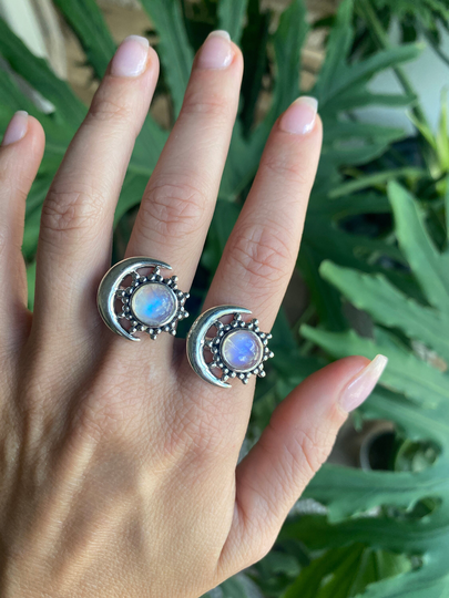 Moonstone Moon Ring, Crystal Sun & Ring