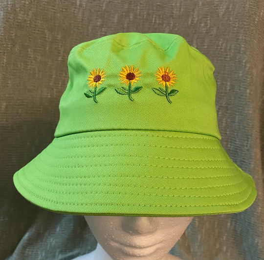 Green Embroidered Sunflower Bucket Hat