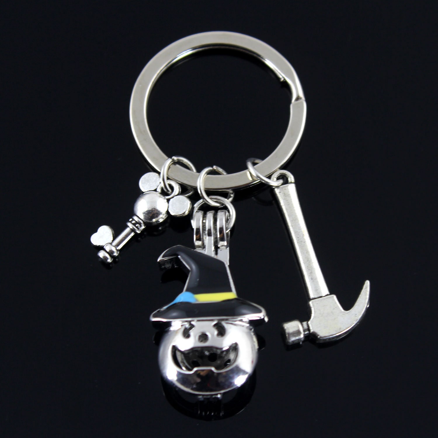 Pumpkin Keychain, Fall Charm, Pumpkin, Silver, Charm Custom Keychain, Halloween Keychain With Hammer, Mickey