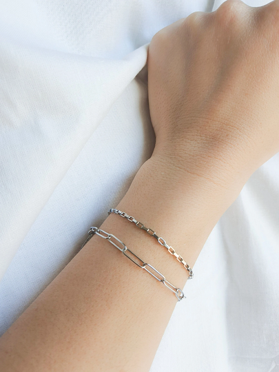Set Of Two Bracelets, Paperclip Chain Bracelet, Surgical Steel Stainless For Her, Him