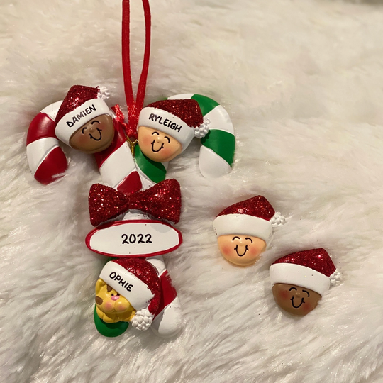 Personalized Candy Cane Couple Light Or Dark Skin Christmas Ornament With Optional Pet Dog Cat