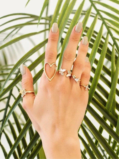 Spring Gold White Butterfly Adjustable Rings Set