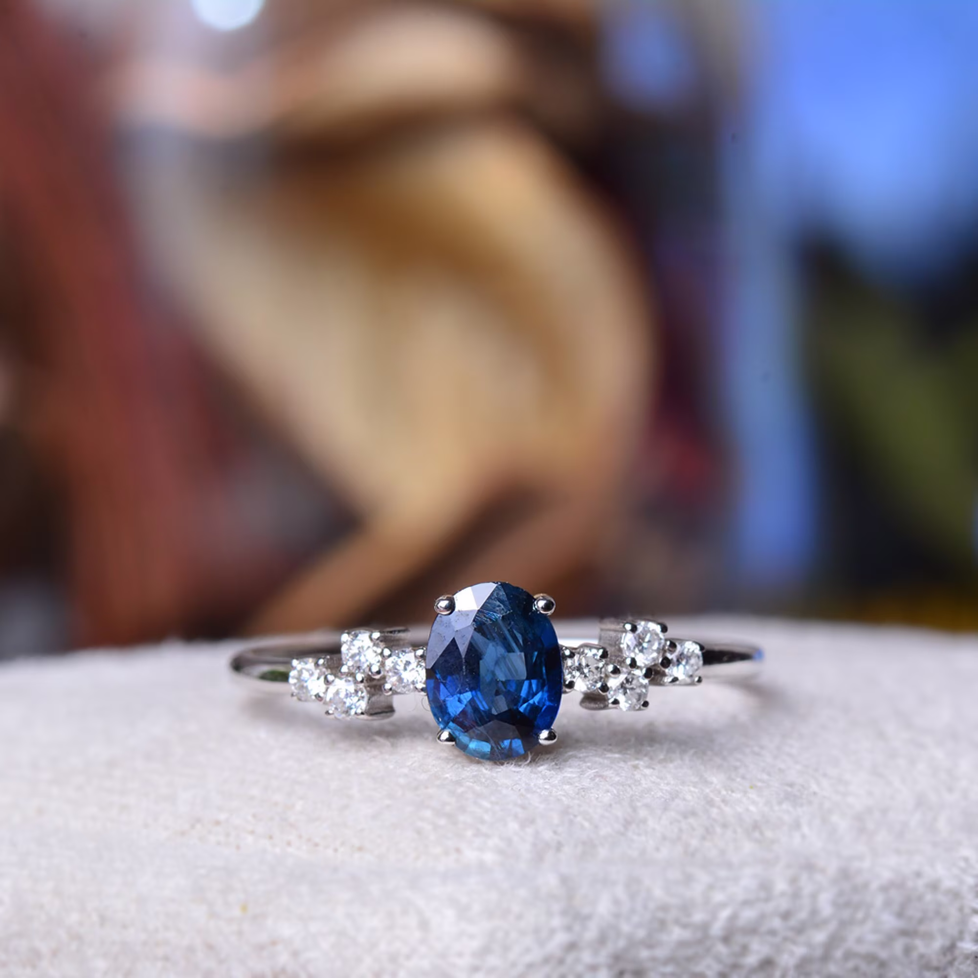 Sapphire Engagement Ring Oval Gemstone, Wedding Ring, Gold Natural Sapphire, Alternative Unique Blue