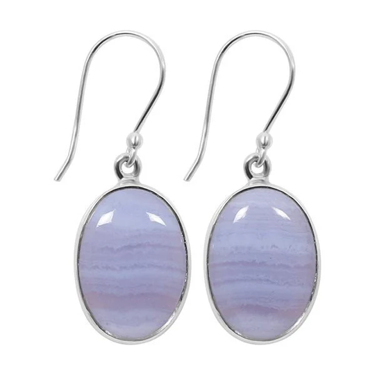 Blue Lace Agate Natural Gemstone 925 Solid Sterling Silver Handmade Earring