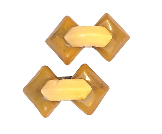 1930S Bakelite Shoe Clips Two Toned Yellow
