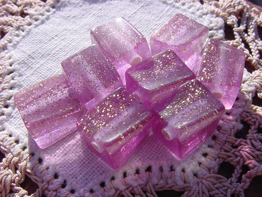 Pink Lilac Glitter Rectangle Twist Vintage Lucite Beads