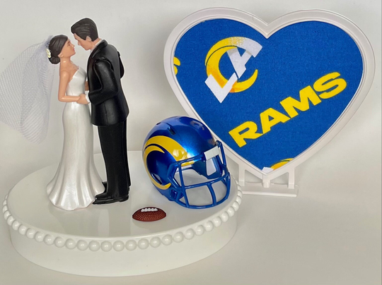 Wedding Cake Topper Los Angeles Rams Football Themed Beautiful Short-Haired Bride & Groom One-Of-A-Kind Sports Fan Top Shower Gift