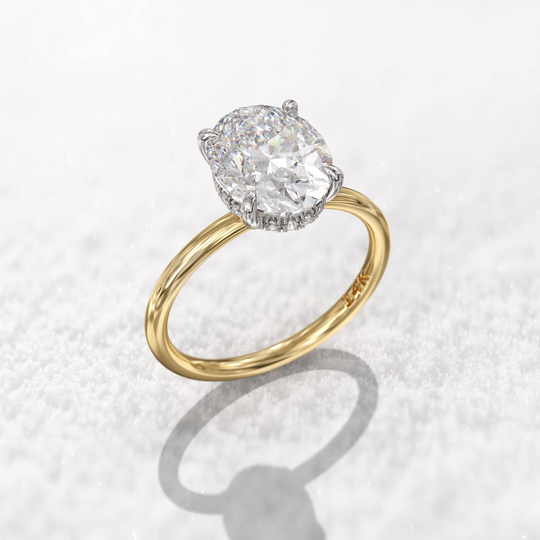 Oval Engagement Ring 3Ct Crushed Ice Moissanite 10x8mm 2Mm Thin Band Natural Diamond Hidden Halo