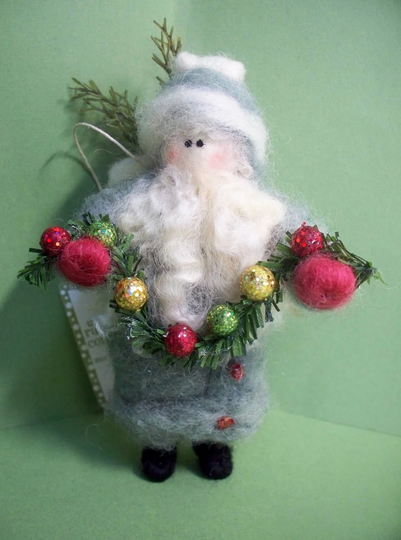Mini Father Christmas With Garland Felted Wool Ornament