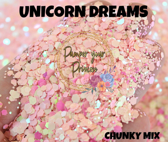 1Oz Chunky Blend Glitter, Mixed Size Mix, Light Pink Unicorn Dreams