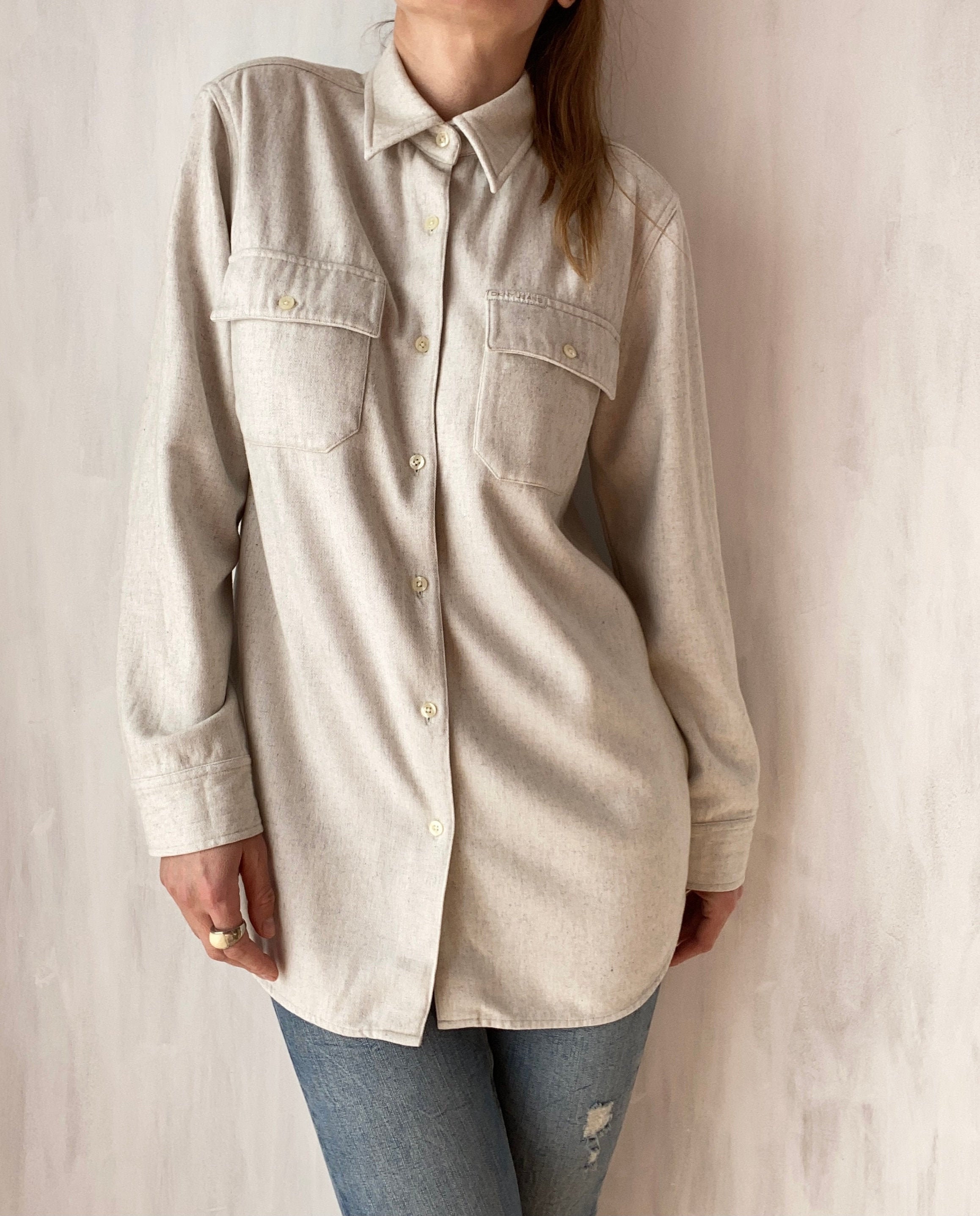 Vintage Wool Blend Shirt, Thick Heavy Fabric Shirt