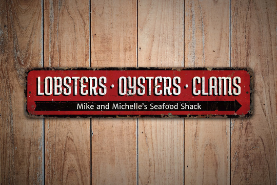 Lobsters Oysters - Clams Seafood Restaurant Custom Sign Vintage Style Premium Quality Rustic Metal
