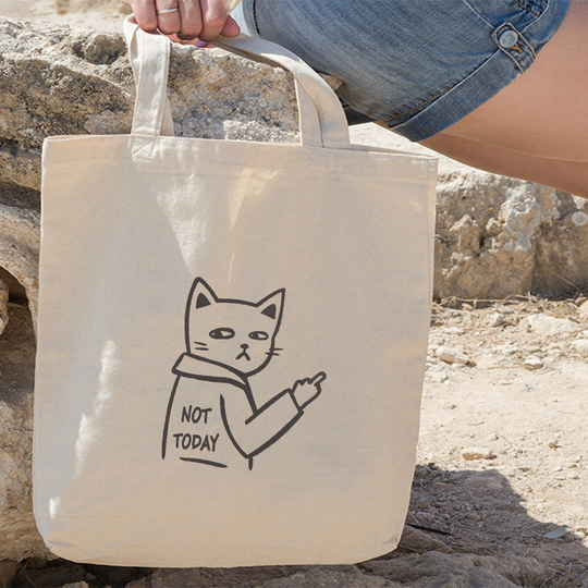 Funny Cat Tote Bag, Not Today Reusable Design Shopping, Bag