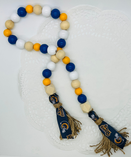 Los Angeles Rams Football Wood Beaded Garland. Tiered Tray Decor. Kitchen Birthday Gift. Man Cave