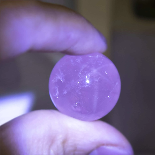 Hq Star Rose Quartz Sphere, Small Mini Natural Mozambique Pink Six-Point Gemmy Starlight Tumbled Crystal Stone