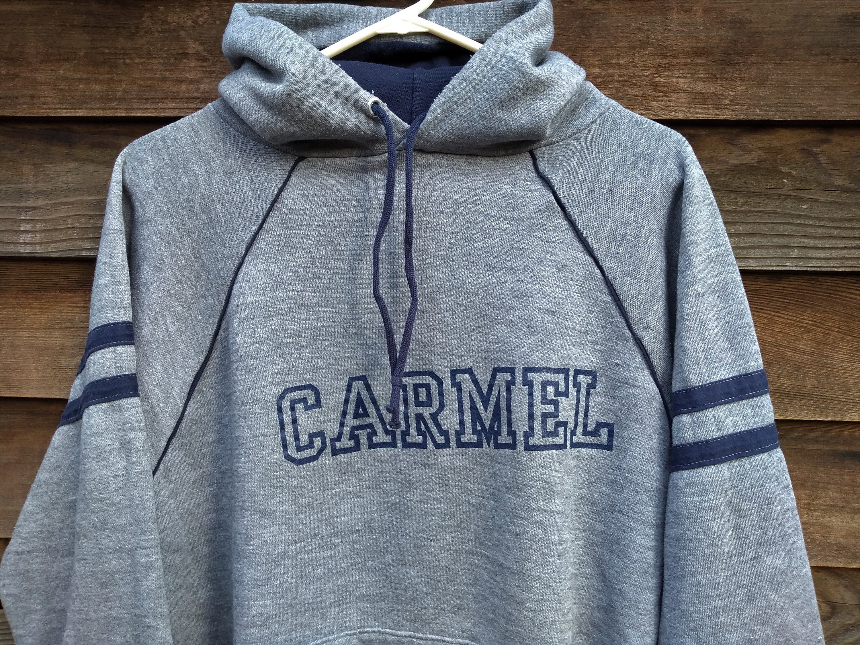 Vintage Tri Blend 70S Hoodie Carmel California Velva Sheen Large Heather Gray Raglan Sweatshirt 1970S By The Sea Pullover Hooded Top Skate