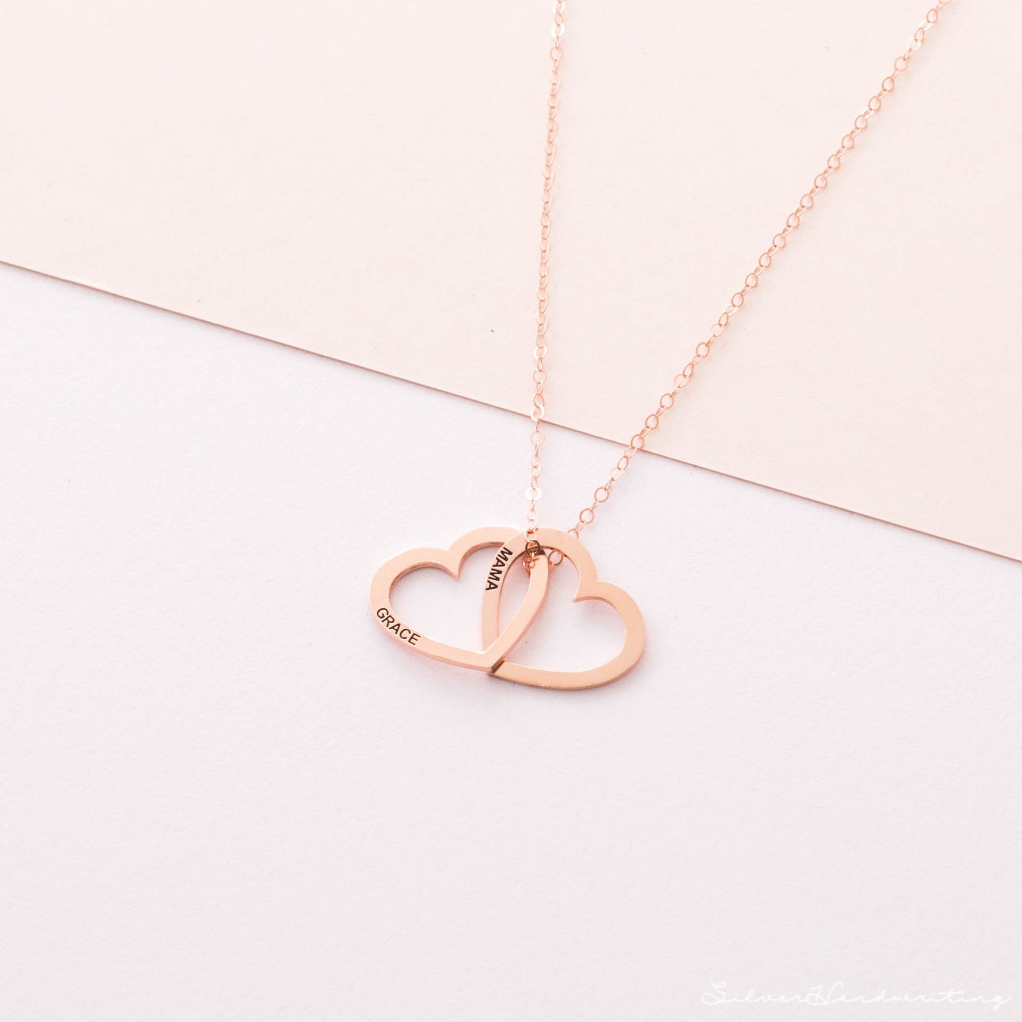Custom Heart Necklace Dainty Interlocked Hearts Personalized Minimalist Name Christmas Gift For Mom Nm39F53