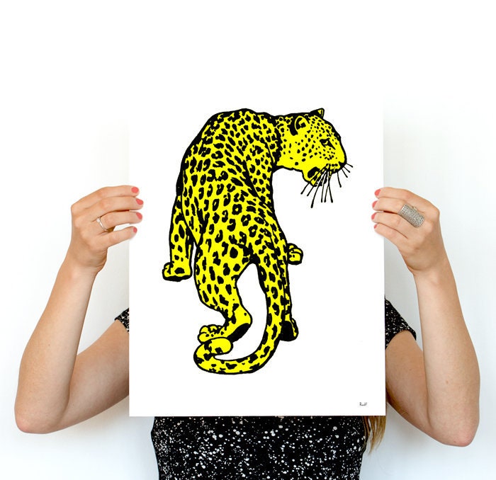 Wall Art Print Yellow Leopard Wild Animal Print - Wall Decor, Home & Living Yellow Decor Ani234Wa4