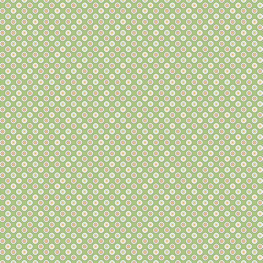 Lori Holt Cook Book Fabric By Riley Blake - Small Green & White Circle The 1/2 Yard Or Fat Quarter