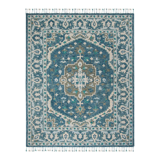 Blue And Gray Floral Medallion Wool Lorena Area Rug - 8' x 10' by World Market