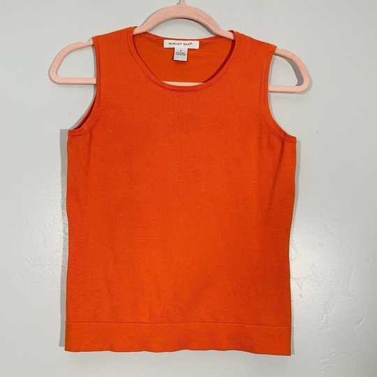 Vintage 90's Orange Silk Blend Tight Knit Round Neck Sleeveless Cami Sweater Tank Top Women's S