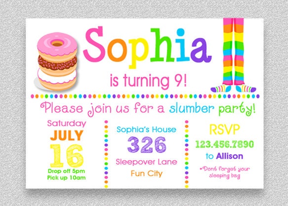 Donut Birthday Invitation , Pajama Party Slumber Invitation, Donuts Girls