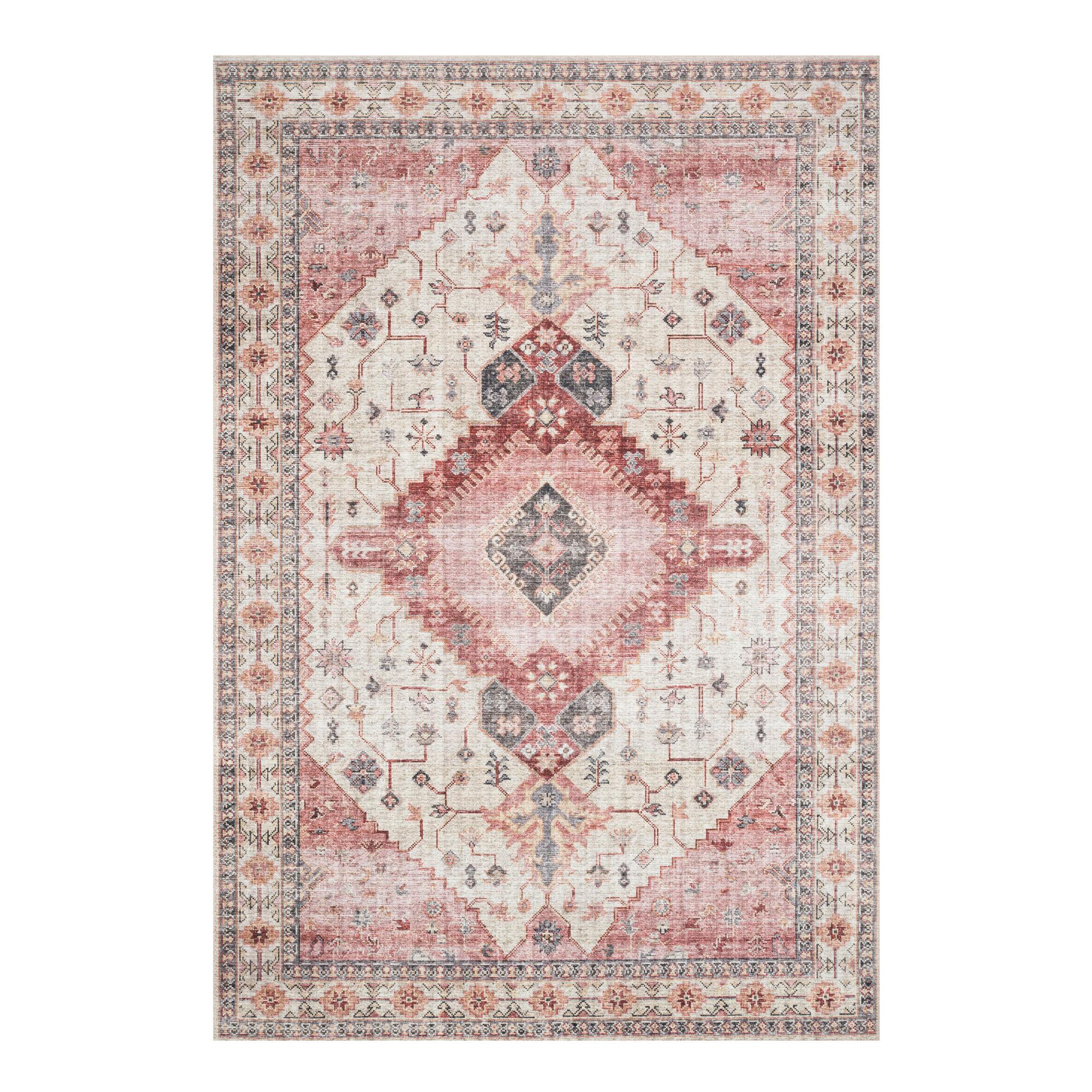 Ivory and Berry Distressed Persian Style Patmos Area Rug: Pink/Red/White by World Market