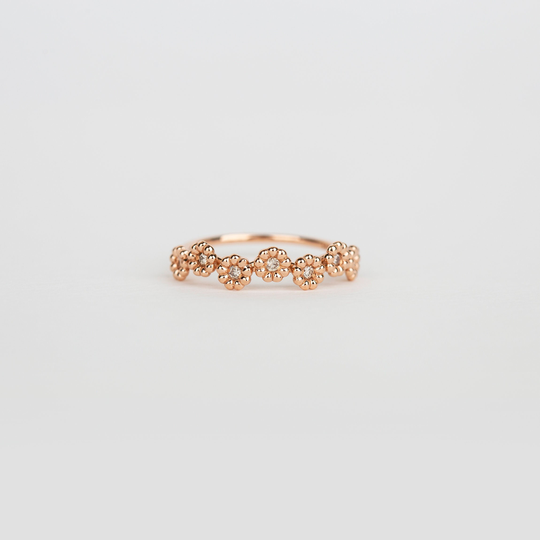 Natural Champagne Diamonds Flower Ring in Solid 14K Rose Gold, Genuine Cognac Diamond Gold Ring, Promise Daisy Ring