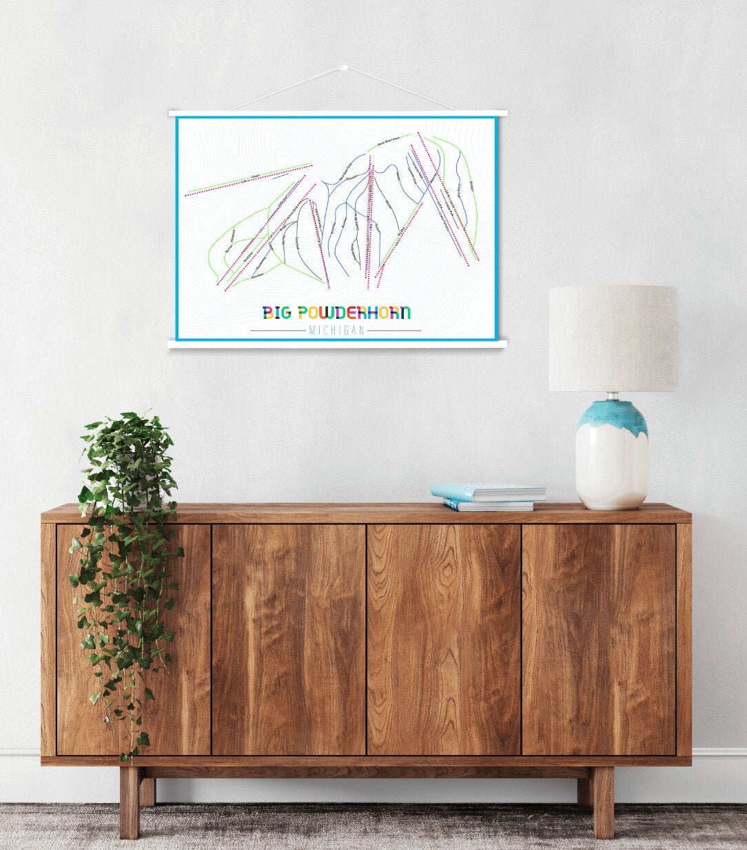 Big Powderhorn Michigan Ski Trail Map | Hanging Canvas Of Printed Marketplace